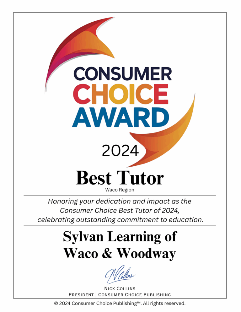 Consumer Choice Award (2024) for Tutoring Excellence for Sylvan Learning of Waco & Woodway