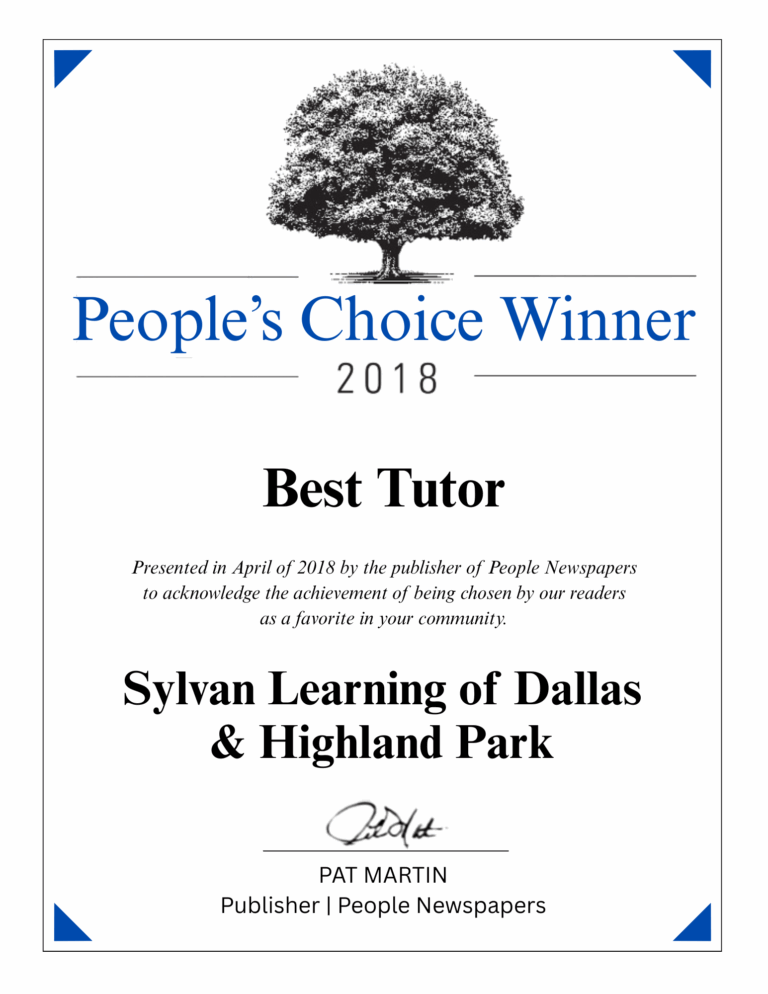 People's Choice Winner Award (2018) for Best Tutor of the Community for Sylvan Learning of Dallas & Highland Park