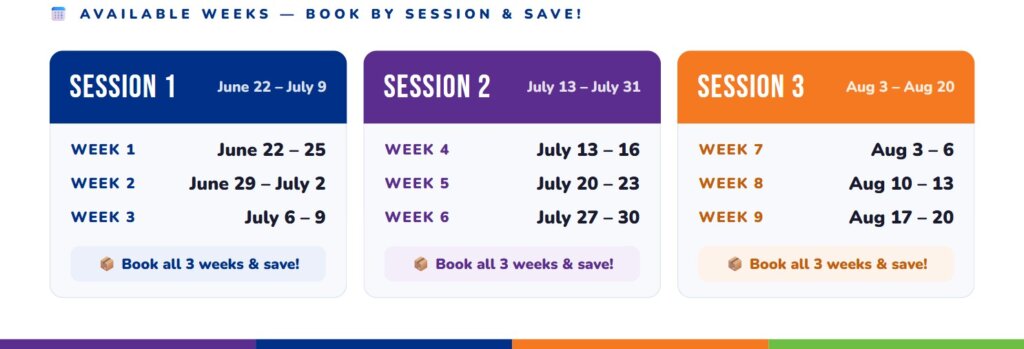 Session Dates all through summer